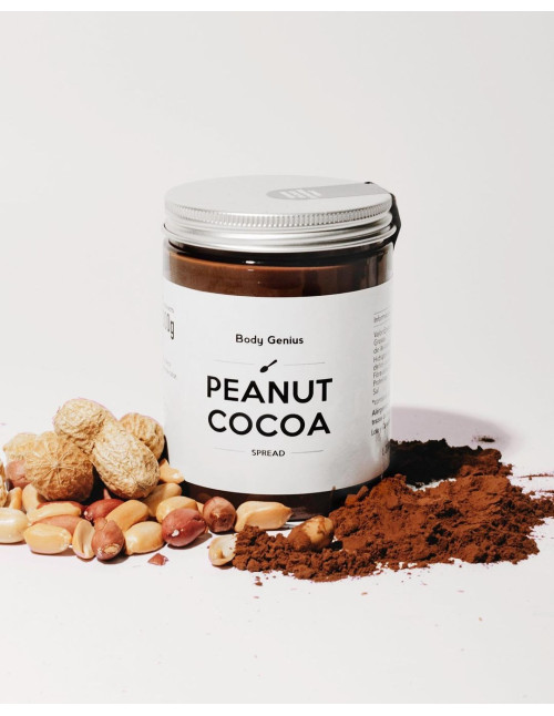 Duo de pâte a tartiner noisette et cacao et beurre de cacahuète et de cacao de Body Genius